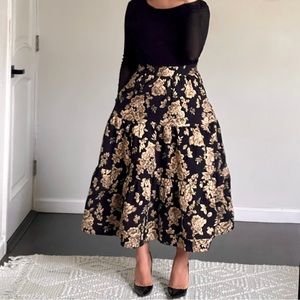 Tiered Black and Gold Midi Skirt